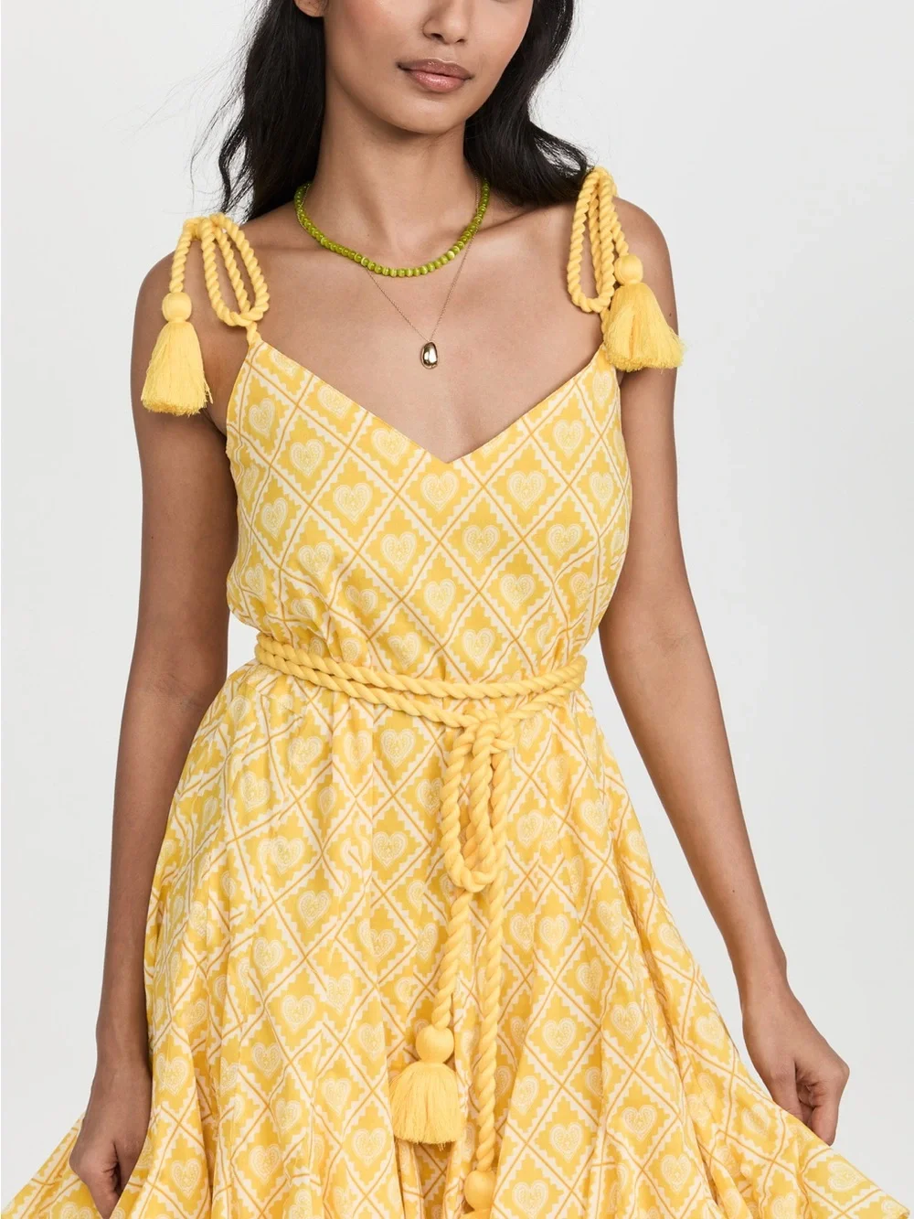 RHODE Yellow Printed Tie-Shoulder Sundress with Tassel Belt